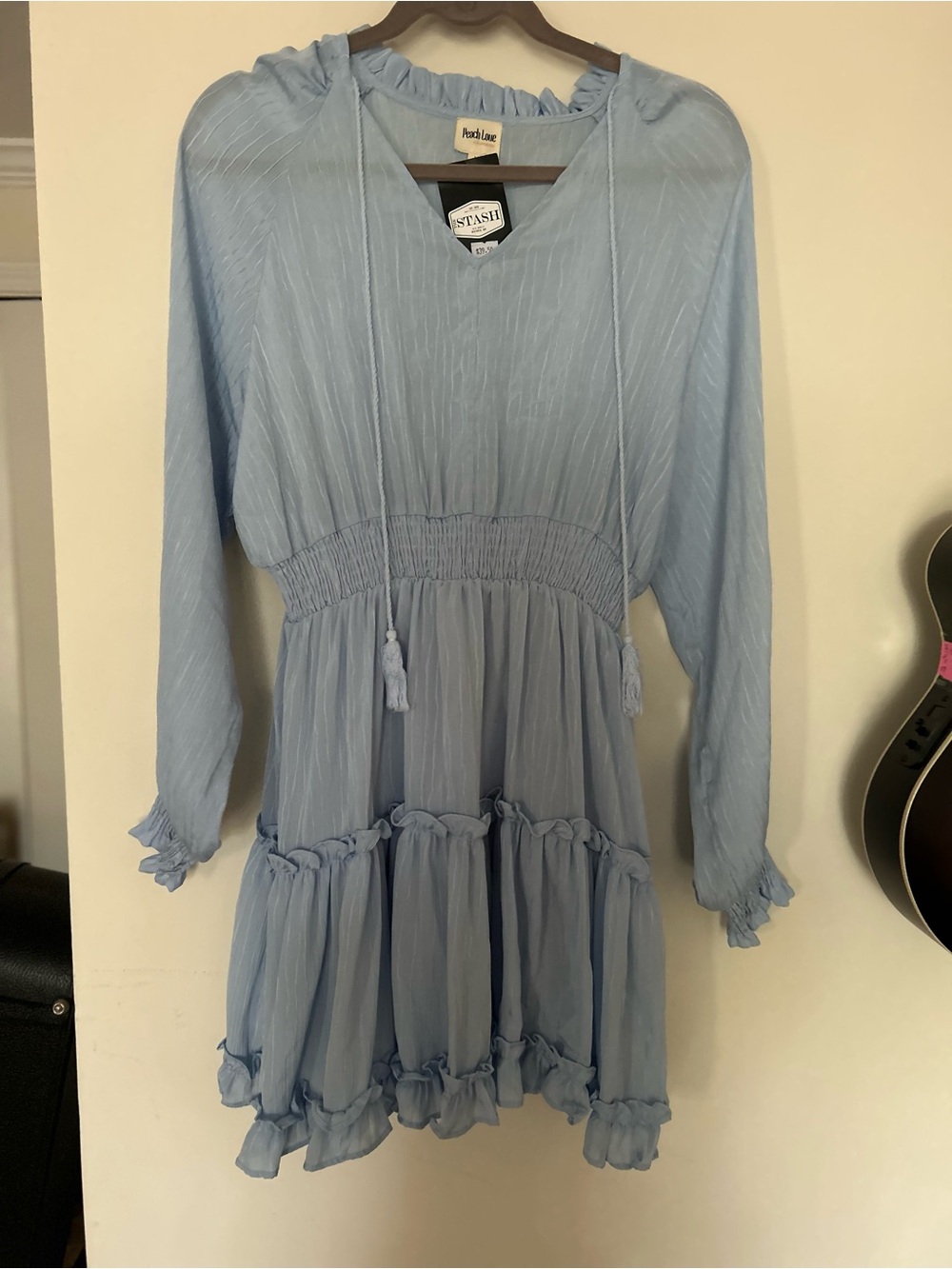 Light Blue Ruffle Tiered Long Sleeve Dress